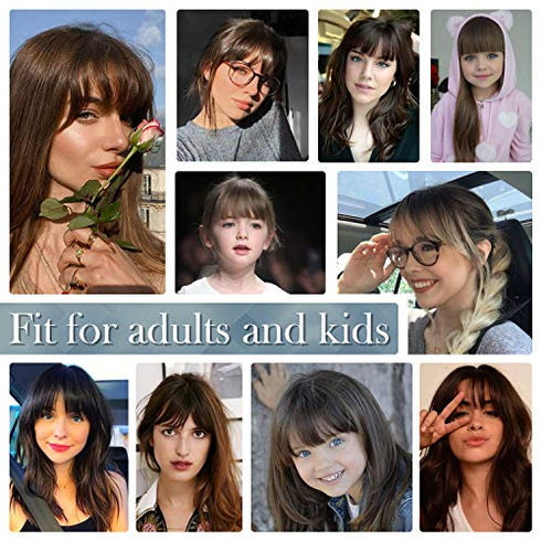 Clip in Bangs, BARSDAR 100% Human Hair Bangs Extensions French Bangs Neat Bangs with Temples Clip on Fringe Bangs Real Hair for Women Natural Color Washable/Dyeable(Neat-Dark Auburn Brown)