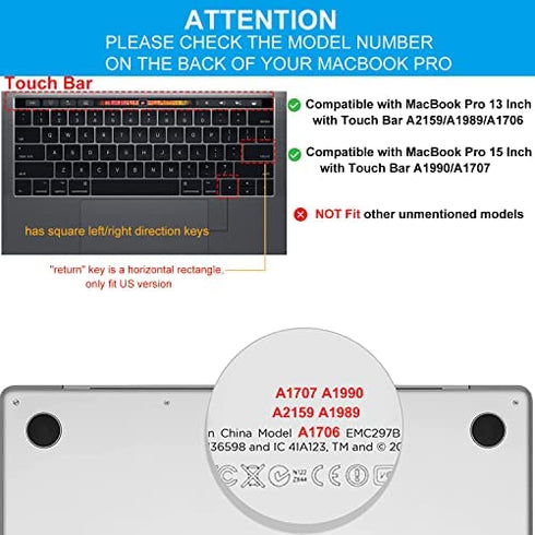 for MacBook Pro Touch Bar Keyboard Cover, CaseBuy Ultra Thin Clear Keyboard Skin for 2019 - 2016 Release MacBook Pro with TouchBar 13 Inch A2159 A1706 A1989 or 15 Inch A1707 A1990 Protective Skin