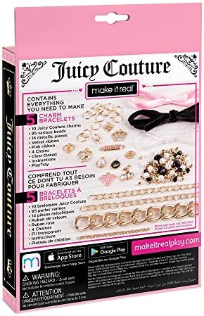 Make It Real - Juicy Couture Mini Chains and Charms - DIY Charm Bracelet Making Kit - Friendship Bracelet Kit with Charms, Beads & Cords - Arts & Crafts Bead Kit for Girls - Make 5 Bracelets