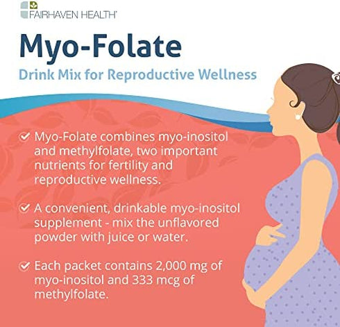 Myo-Folate Drinkable Fertility Supplement for Women with Myo-Inositol and Folate (Folic Acid) to Support Ovulation and Cycle Regularity, Unflavored Powder with Vitamins for Trying to Conceive Women