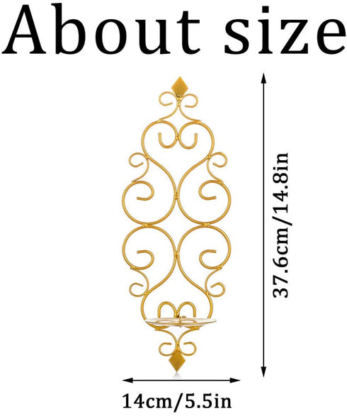 Sziqiqi Iron Wall Candle Sconce Holder Set of 2 Hanging Wall Mounted Pillar Candle Sconces Holder, Wall Sconces Decor for Bedroom Dining Room, Gold