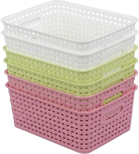 Waikhomes 6-Pack Plastic Weave Baskets, Desktop Pantry Organizer Basket Bins