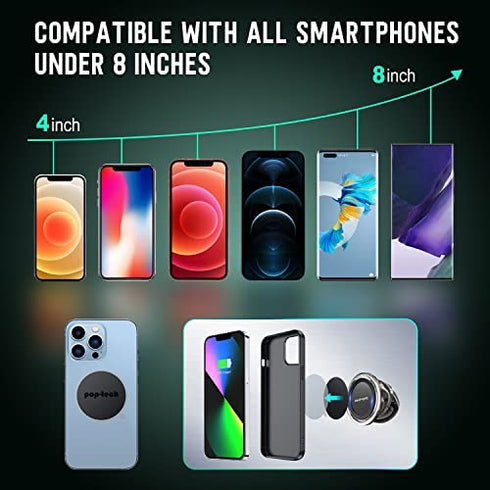 pop-tech Ball Magnetic Car Phone Holder, Universal All-Metal Magnet Car Mount for Cell Phone Dashboard GPS with 4 Metal Plates & Mini Size& 360° Rotation for iPhone, Tablet, Socket Grip,Mobile Device