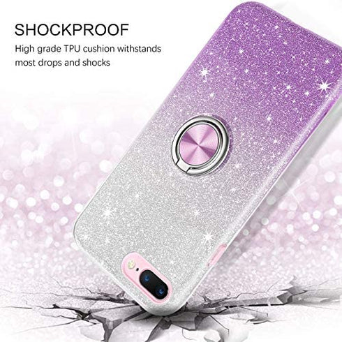 BENTOBEN iPhone 8 Plus Case, iPhone 7 Plus Case, Sparkly Glitter Slim Phone Case with 360° Ring Holder Kickstand Car Mount Supported Dual Layer Protective Cover for iPhone 8 Plus/iPhone 7 Plus, Purple