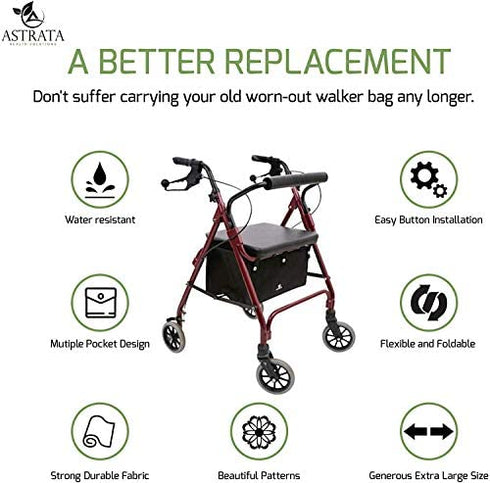 Extra Large Walker Underseat Bag - Rollator Accessories - Under Seat Storage Pouch (Black)