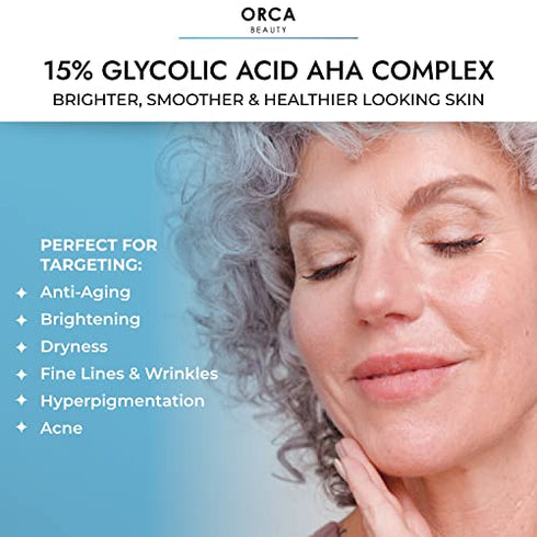 Glycolic Acid Face Serum 2oz - 15% Glycolic Acid Serum AHA Complex with Hyaluronic Acid Serum for Face - Anti Aging Serum with Lactic Acid - Skin Brightening Serum Face Serum for Glowing Skin