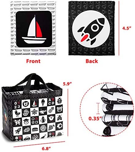 teytoy Black and White Baby Sensory Toys High Contrast Cards Cloth Fabric Soft Cards for Newborn 0-6 Months Visual Stimulation Early Development with Animals Fruit Number Shape Letter, 26 Pcs
