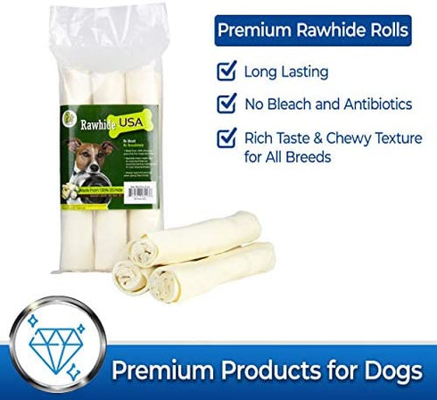 Rawhide Large Thick Rolls 9 to 10 inches Long-Lasting Chew Treat Toy for Medium and Large Dogs, Made in Registered Facility