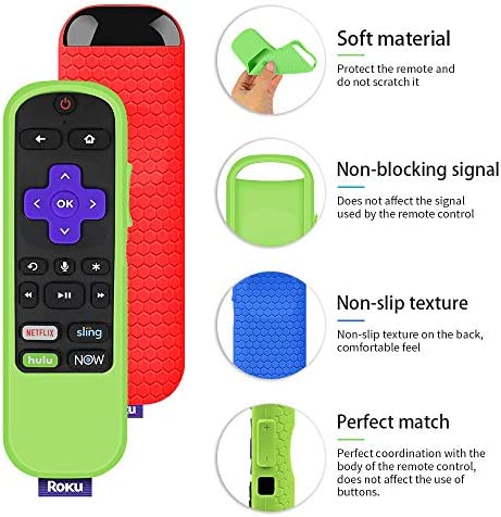 3 Pack TV Remote Case Compatible with TCL Roku TV Steaming Stick 3600R Remote Control, Silicone Case Shockproof Protective Remote Controller Skin Anti Slip Roku Remote Cover (Glow Green, Blue, Red)