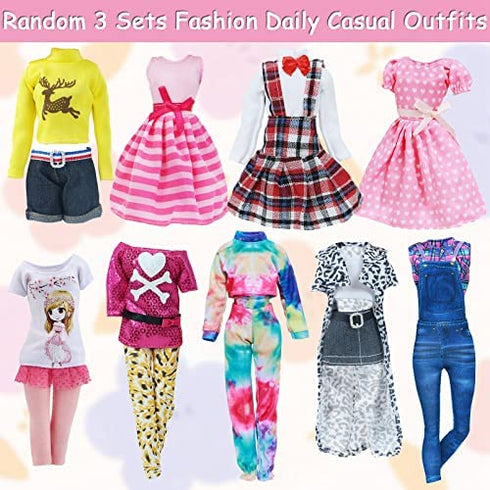 43Pcs Doll Clothes and Accessories Pack Including 10 Mini Dresses 3 Handmade Fashion Clothing Outfits Sets 10 Shoes 20 Cute Doll Accessories for 11.5 inch Girl Doll