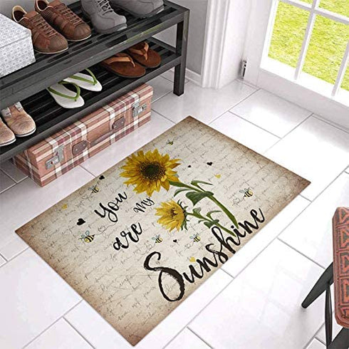 Segard Rustic Sunflower and Bees Doormats Entrance Front Door Rugs Farm My Sunshine Floral Decorative Indoor/Bathroom/Kitchen/Bedroom/Entryway Floor Bath Mats, Non-Slip Rubber Backing Carpets
