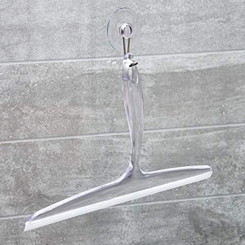 iDesign Plastic Bath Squeegee for Glass with Suction Hook Holder – 12", Clear