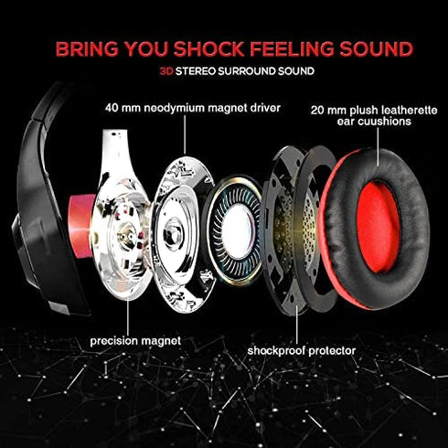BlueFire 3.5mm PS4 Gaming Headset Headphone with Microphone and LED Light Compatible with Playstation 4, PS5, Xbox one, PC (Red)