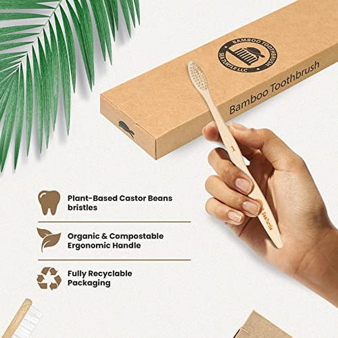 SeaTurtle Plant-Based Bristles Bamboo Toothbrush - Pack of 4 - Soft Natural Bristle for Sensitive Gums - Recyclable Biodegradable Zero Waste Eco-Friendly Sustainable Products