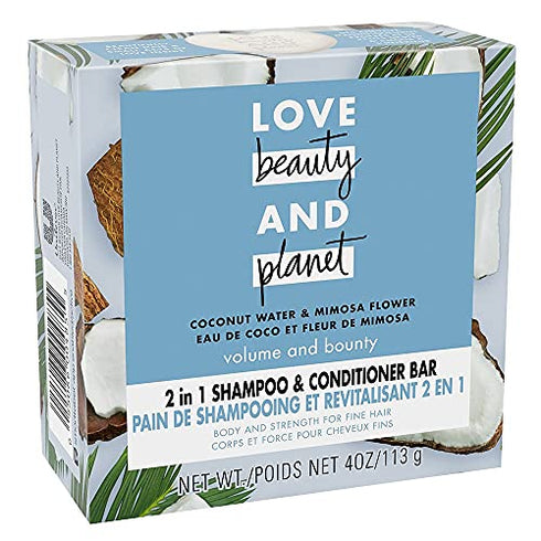 Love Beauty And Planet Volume and Bounty 2 in 1 Shampoo and Conditioner Bar for Thinning Hair Coconut Water & Mimosa Flower Body and Strength 4.0 oz