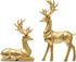 Nordic Resin Geometric Elk Sculpture Sitting Standing Deer Statues Christmas Reindeer Home Decor for Living Room TV Cabinet Wine Cabinet Gifts 2 PCS (Gold)