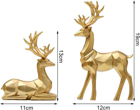 Nordic Resin Geometric Elk Sculpture Sitting Standing Deer Statues Christmas Reindeer Home Decor for Living Room TV Cabinet Wine Cabinet Gifts 2 PCS (Gold)