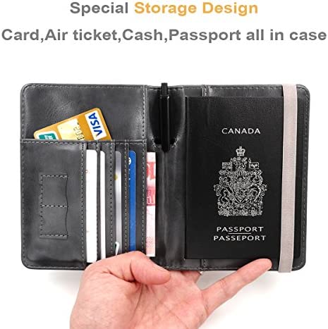 Kandouren RFID Passport Holder Cover Case,Travel Accessories for Men,passport wallet with Gray Leather for Mens,best gifts for travelers & travel,credit card and ID holder wallets