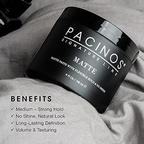 Pacinos Matte Hair Paste - Flexible Hold, No Shine, Sculpting & Styling Wax, Long Lasting Definition & Texture, No Flakes, All Hair Types, 4 fl. oz.
