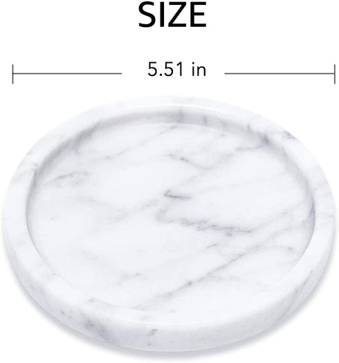 JIMEI Natural Marble Round Vanity Tray Jewelry Ring Dish Holder Fruit Serving Tray for Bathroom, Kitchen, Nightstand or Table Decoration (5.51IN (14CM))