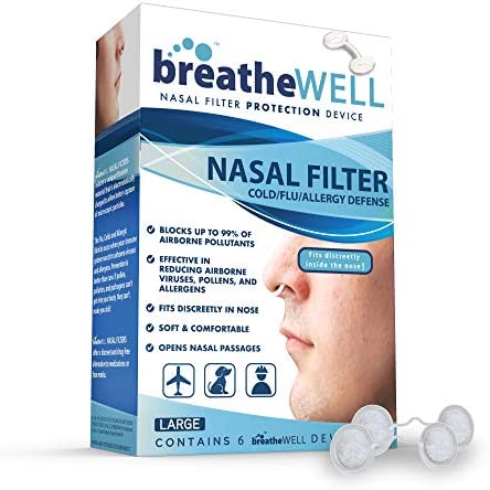 breatheWELL Nasal Filter Protection Device, Large, 6 Count