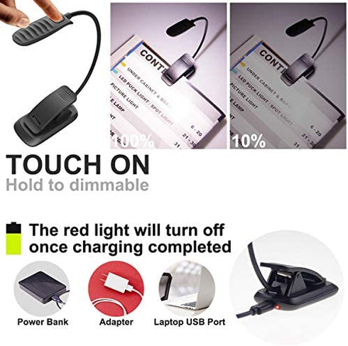 BIGLIGHT Book Reading Light USB Rechargeable, 6 LED Super Bright Clip on Light, 3 Lighting Modes Book Light for Reading in Bed at Night, Brightness Adjustable Reading Light for Kids, Black