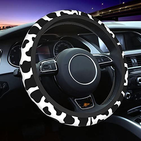 Cow Print Steering Wheel Cover Non-Slip Elastic Universal Accessories Fit Suvs Vans Sedans Cars Trucks Decor