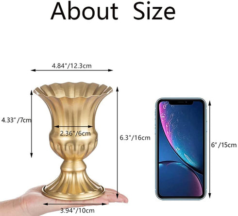 NUPTIO Pcs of 2 Metal Urn Planter Elegant Wedding Centerpieces Vase for Wedding Party Decoration, 16cm/6.3" Tall Trumpet Vase Flower Holder for Anniversary Ceremony