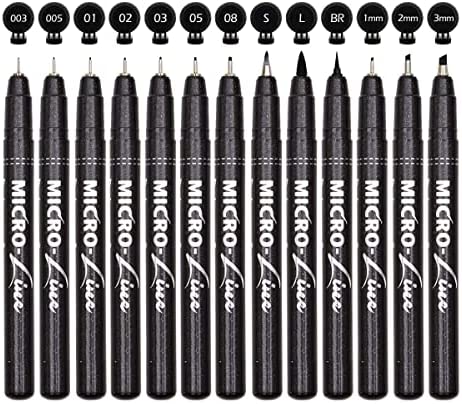Dainayw Precision Micro-Line Pens, Black Waterproof Archival Ink Calligraphy Pen for Artist Illustration, Technical Drawing, Manga Writing, Hand Lettering, Multiliner, Fineline, Scrapbooking, 13 Size
