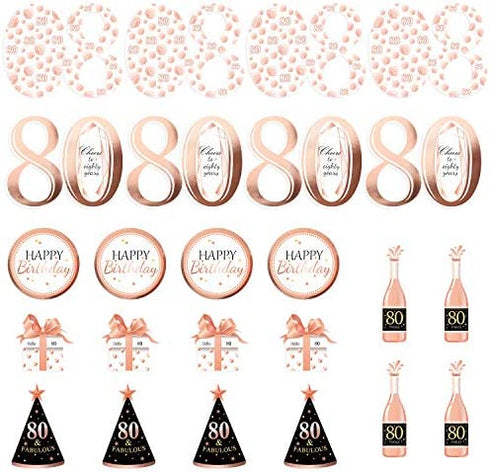 Konsait Rose Gold 80th Birthday Centerpiece Sticks-80th Birthday Table Toppers -Birthday Party Decorations Accessories-80 Fabulous -Bday Party Cheers to 80 Years Birthday Party Favor Supplies