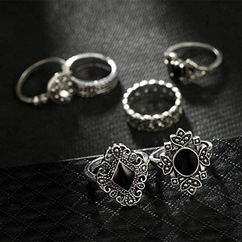 BERYUAN Rings Black Rings Goth Rings for Women Rings for Teen Girls Womens Rings Cute Rings Stackable Rings Set?12Pcs)(Rings Size 5,5.5,6.5,7,7.5,8.5)