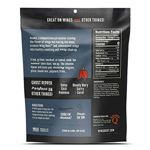 Kosmos Q Ghost Pepper Wing Dust - 5 Oz Bag for Hot Wings, Popcorn & More - Dry BBQ Wings Rub with Hot Ghost Pepper Spice (Ghost Pepper)