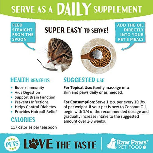 Raw Paws Organic Coconut Oil for Dogs & Cats, 8-oz - Treatment for Itchy Skin, Dry Nose, Paws, Elbows, Hot Spot Lotion for Dogs, Natural Hairball Remedy for Dogs & Cats