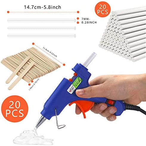 Hot Glue Gun Kit, Hot Melt Glue Gun Mini for Crafts with 20 Pcs Glue Sticks and 20 Wood Craft Sticks,Hot Mini Glue Guns with Hardshell Carrying Case for School DIY Arts, Craft, Home Repairs for Kids