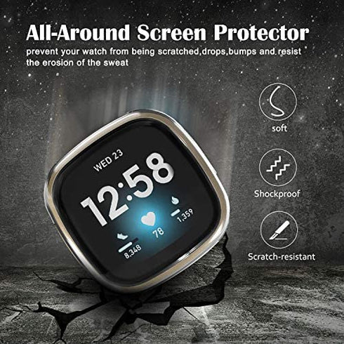 KPYJA 6-Pack Screen Protector Compatible with Fitbit Versa 3/Sense Case, Soft TPU Plated Case All-Around Protective Screen Full Cover Bumper Compatible for Fitbit Sense/Versa 3 Smart Watch