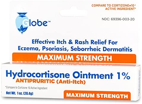 Globe Hydrocortisone Maximum Strength Transparent Ointment 1%,1 oz | Anti-Itch Topical Ointment for Redness, Swelling, Itching, Rash, Dermatitis, Bug/Mosquito Bites, Eczema, Hemorrhoids & More