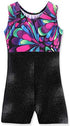 Leotards for Girls Gymnastics with Shorts Sparkle Butterfly Flowers Pattern Sleeveless Biketards Hotpink Black