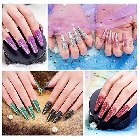 wakaniya Nail Dip Powder Set 12 Colors Glitter Pink Dipping Powder with Nail Brush and Nail File for Women Professional and Beginners Nail Art DIY Salon