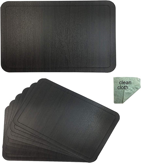 Red-A Placemats for Dining Table Set of 6 Heat-Resistant Wipeable Table Mats for Kitchen Table Decoration Waterproof Vinyl Placemats Easy to Clean,Black w/Brown