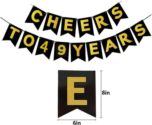 Gold 49th Birthday Decorations Kit, Cheers To 49 Years Banner Balloons 49th Cake Topper Birthday Sash Gold Tinsel Foil Fringe Curtains for 49 Birthday&Anniversary Decorations