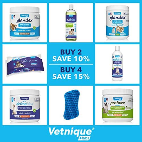 Vetnique Labs Dermabliss Dog Allergy and Itch Relief, Skin and Coat Health Supplements and Grooming Supplies with Omega 3-6-9, Biotin - Ditch The Itch (Allergy Chews, 30ct)