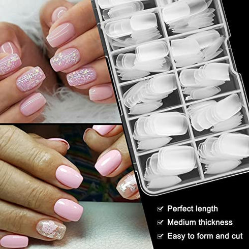AORAEM Short Square Oval Nail Tips,240Pcs Full Matte Artificial Full Cover Soft Clear False Gel Nail Tips 10 Sizes with Box for Home DIY Nail Salon