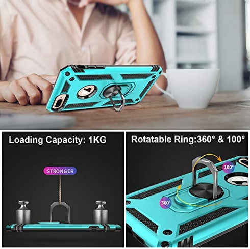 iPhone 8 Plus Case,iPhone 7 Plus Case with Glass Screen Protector,Military Grade 16ft. Drop Tested Protective Phone Case with Magnetic Car Mount Kickstand for iPhone 7 Plus/iPhone 8 Plus Teal