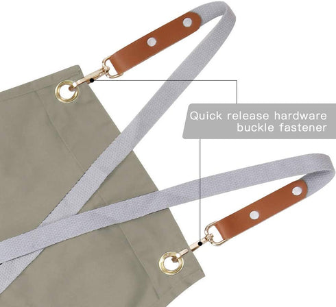 Crossback Apron with Pockets x2,Split Apron with Adjustable Straps,M-XXL (Beige)