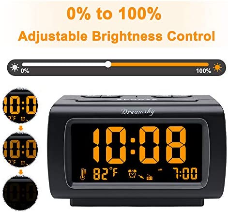 DreamSky Alarm Clock Radio for Bedroom - FM Radio Clock with Battery Backup, USB Charing Port, 1.2 Inch Bold Digit 0%-100% Dimmer, Adjustable Alarm Volume, Temperature, Snooze, Sleep Timer, 12/24H