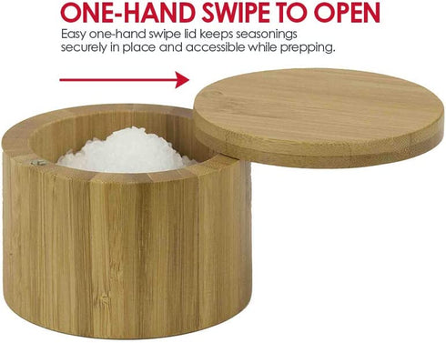 Home Basics Bamboo Swivel Salt Box with Magnetic Lid, Natural Honey (1 Tier)