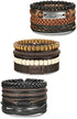 Jstyle 12Pcs Braided Bracelet for Men Beaded Bracelets Wrap Leather Wooden Bracelets Adjustable