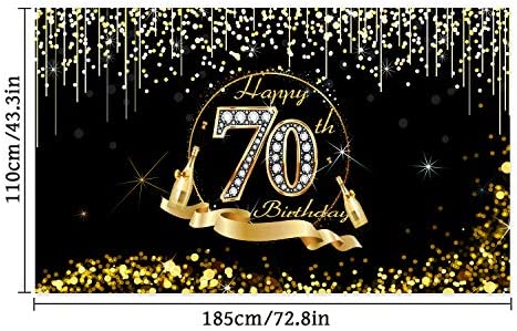 70th Birthday Party Decoration, Extra Large Black Gold Sign Poster 70th Birthday Party Supplies, 70th Birthday Banner Photo Booth Happy Birthday Backdrop Background, 72.8 x 43.3 Inch