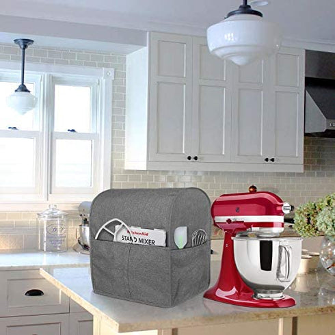 Homai Stand Mixer Cover Compatible with Tilt Head 4.5-5 Quart KitchenAid Mixer, Cloth Dust Cover with Pocket for Extra Attachments (Gray)