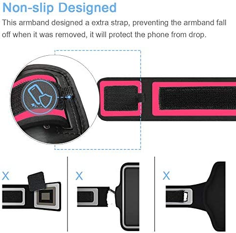 iPhone 14 Pro Max, 13 Pro Max, 14 Plus Armband with AirPods Holder, JEMACHE Gym Running Workouts Arm Band Case for iPhone 14 Plus, 14/13/12/11 Pro Max, Xs Max (Rosy)